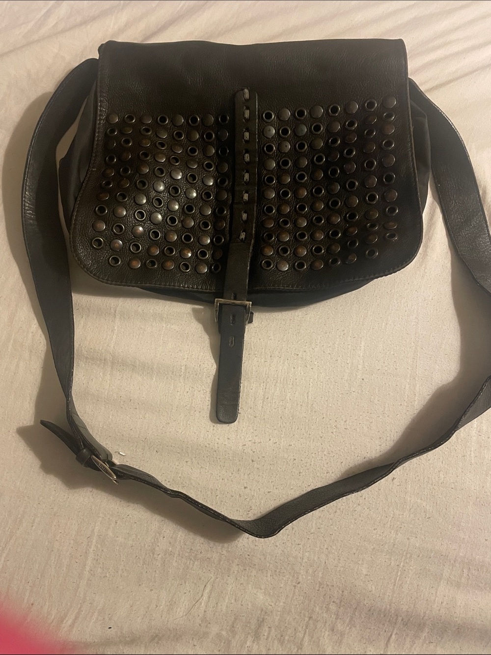 Prada Vintage Black Studded Leather Crossbody Bag